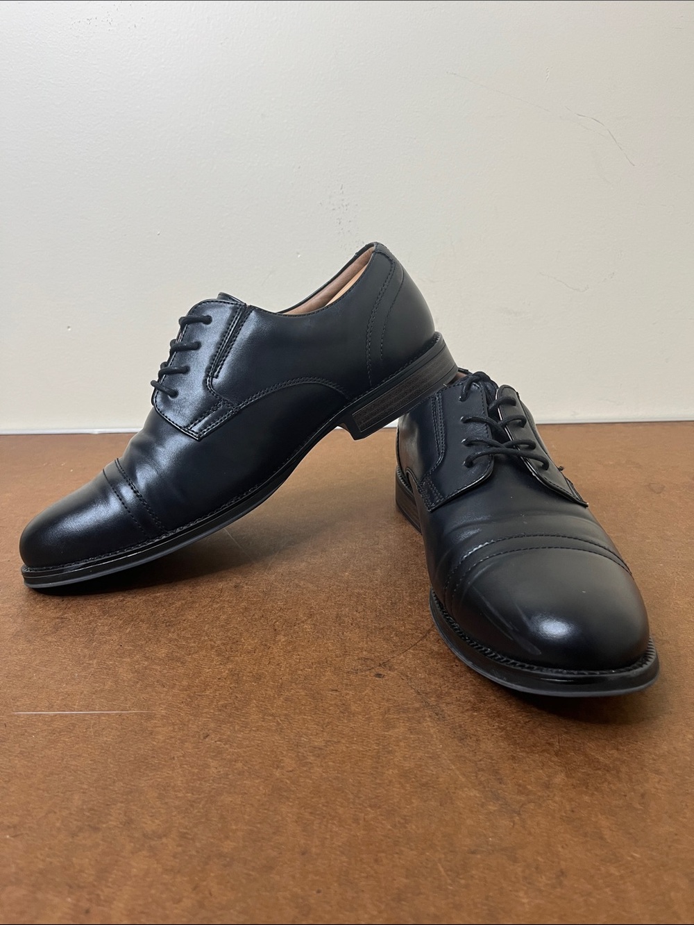 George Men's Black Leather Cap-Toe Derby Dress Shoes Size 9.5W